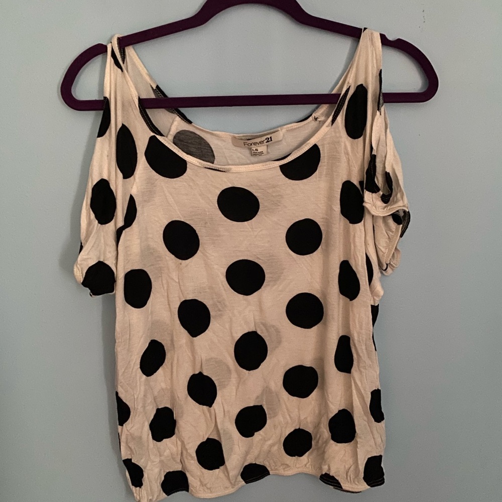 Polka dot cold shoulder top